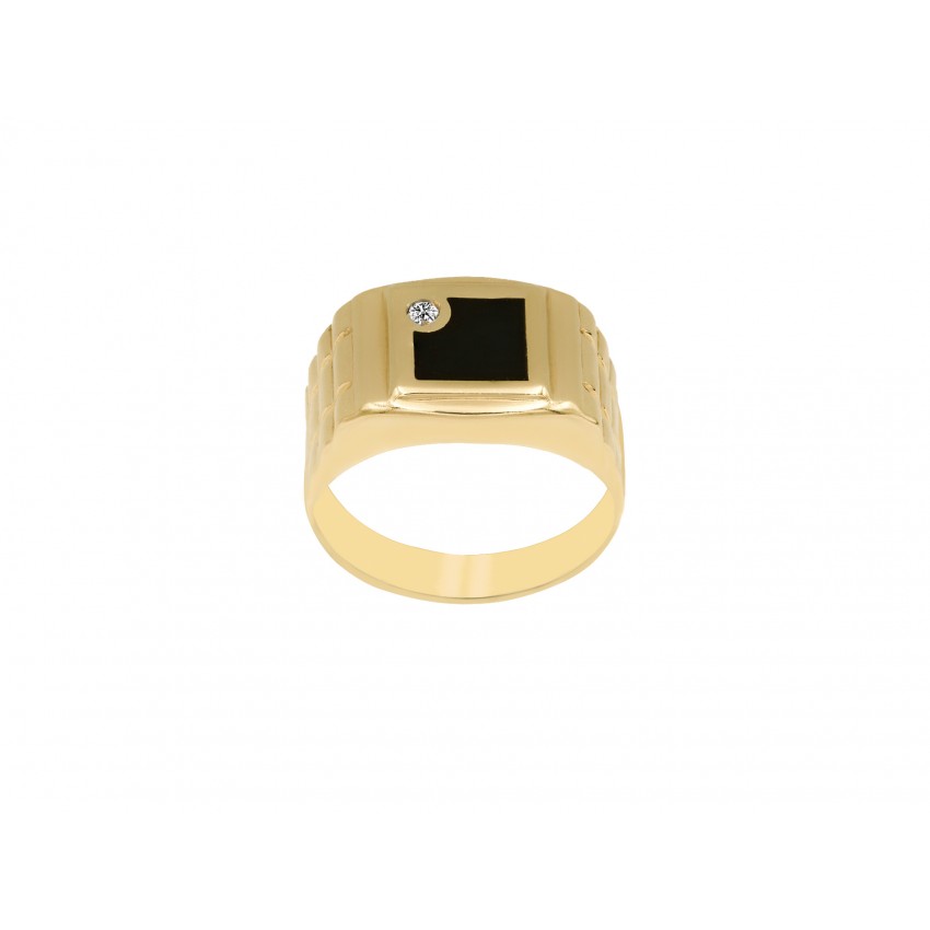 Δαχτυλίδι ανδρικό χρυσό Κ14 με μαύρη πέτρα