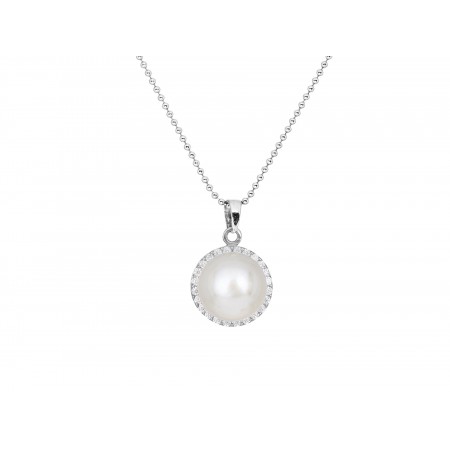 Κολιέ λευκό χρυσό Κ14 με μαργαριτάρι και ζιρκόνια Κολιέ λευκό χρυσό Κ14 με μαργαριτάρι και ζιρκόνια