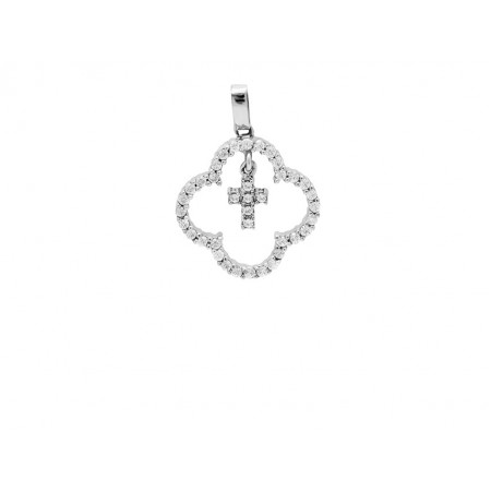 Κρεμαστό λευκό χρυσό Κ14 με σταυρό και ζιρκόν 