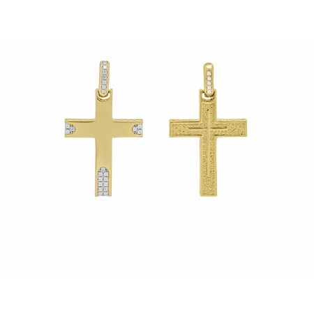 Σταυρός χρυσός Κ14 με ζιρκόν διπλής όψης Σταυρός χρυσός Κ14 με ζιρκόν διπλής όψης